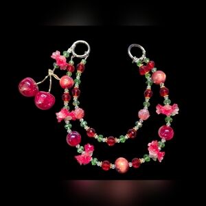 Elegant Red and Gold Cherry Bag Charm